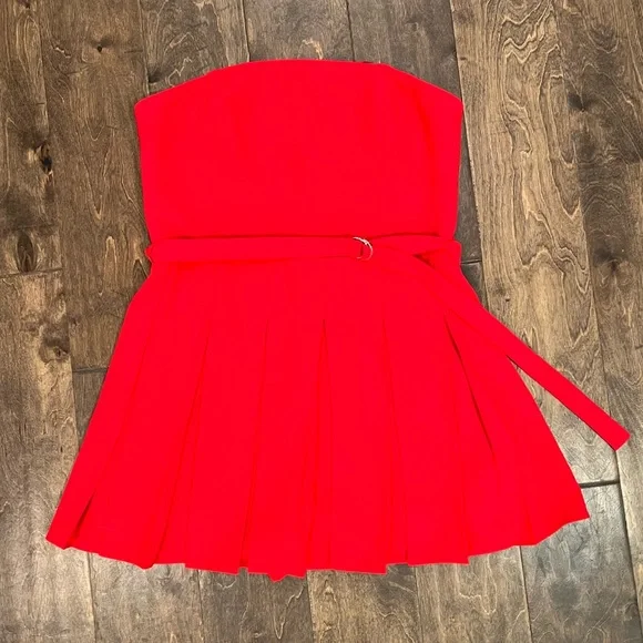 Amanda Uprichard Pleated Romper in Red - Picture 3 of 9